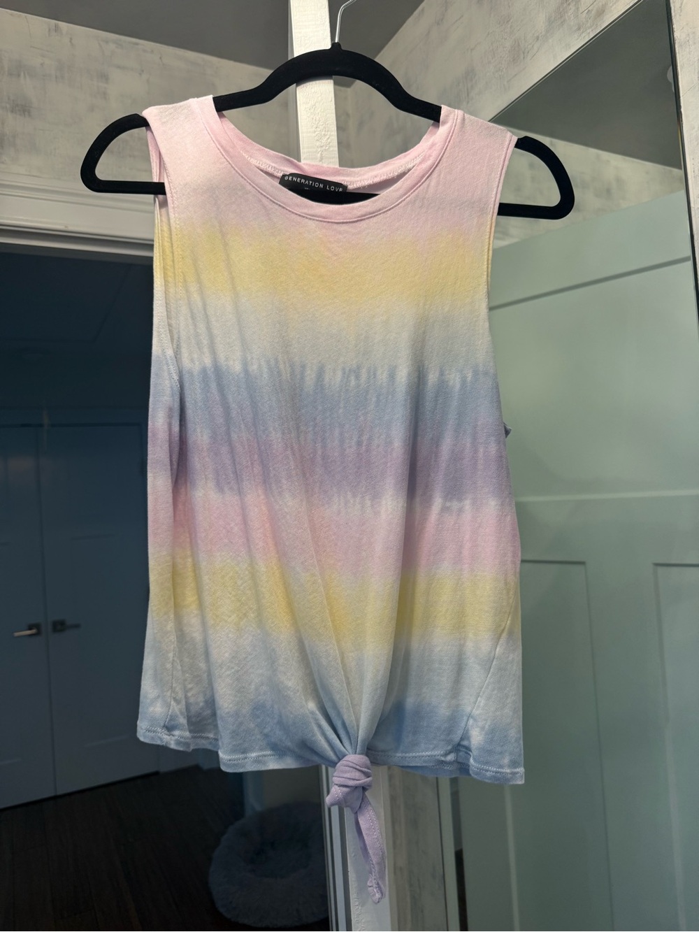 Generation Love Pastel Stripe Tie-Front Tank Top - Pink, Yellow, Blue